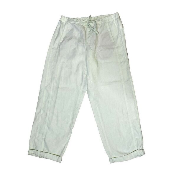 J. Jill Size M Lime Green 100% Linen Pants Women Lagenlook Cuff Pull On Elastic - Picture 1 of 10